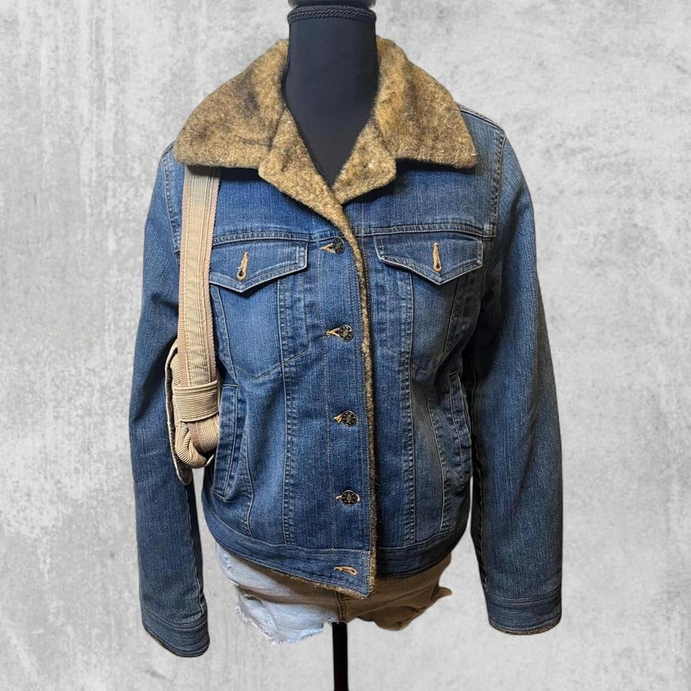 Marvin Richards Faux Fur Lined Denim Jacket Medium Wash Blue Trucker Small